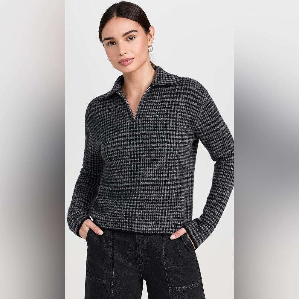 Vince Plaid Half Zip Sweater